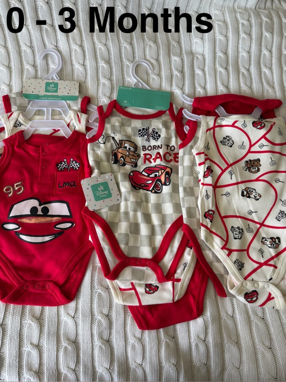 Disney Baby Cars Boys Onesie Set of 3 Sz 0 - 3 Mo NEW Lightning McQueen Boy Mom